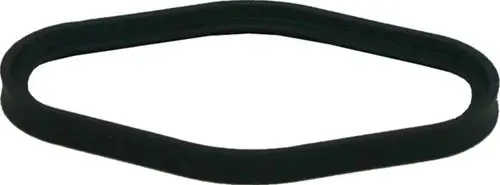 Schwarze Dichtung in ovaler Form, geeignet für Abgasrohre. Produkt von Wolf zur Verwendung in spezifischen technischen Anwendungen.